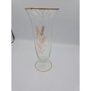 Vintage Clear‎ Bud Vase with Gold Trim and Wheat Pattern 9 1/2"